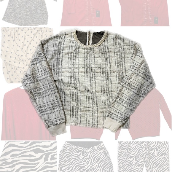 Zara Long Sleeve Crew Neck Sweatshirt Crop with Faux Pearls - Picture 5 of 8